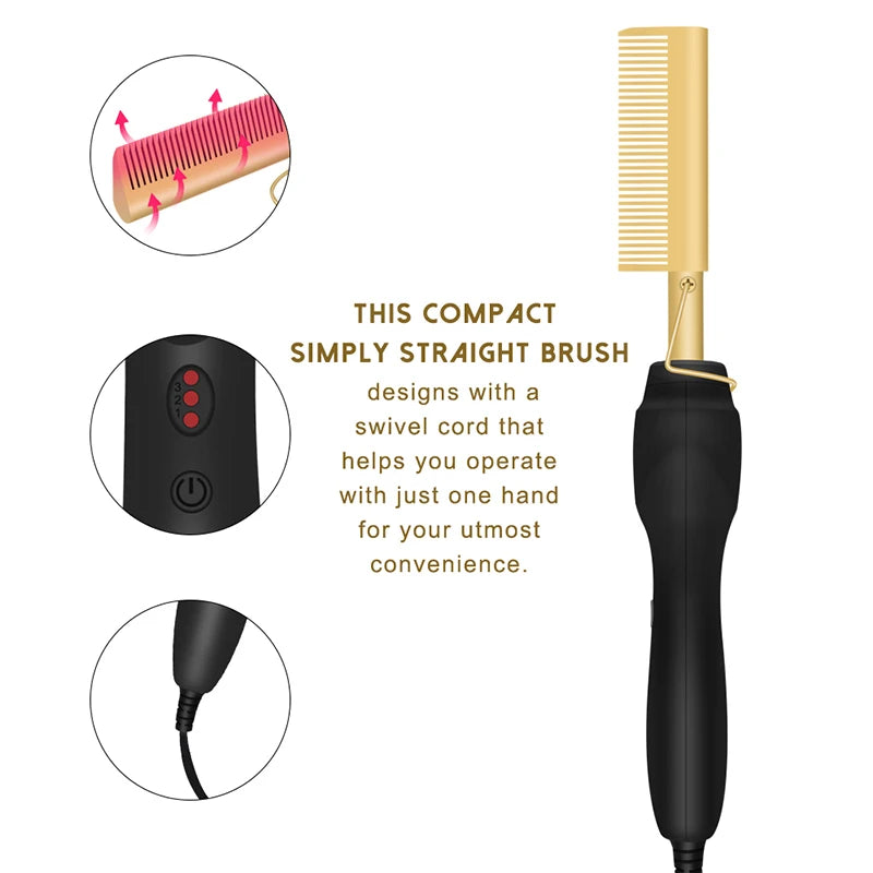 Professional Ceramic Ionic Hair Straightener Brush — Anti-Frizz Styling Tool