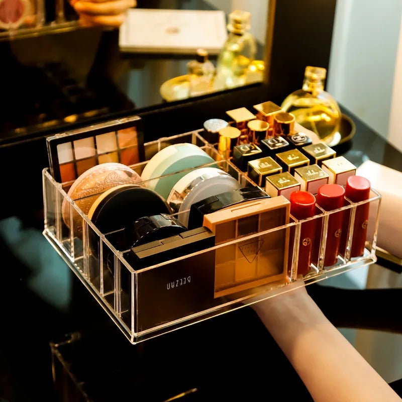 Acrylic Lipstick & Cosmetics Storage Organizer — Clear Makeup Display Case
