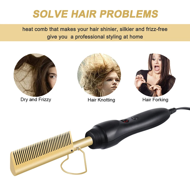 Professional Ceramic Ionic Hair Straightener Brush — Anti-Frizz Styling Tool