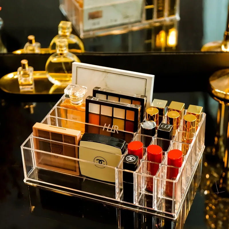 Acrylic Lipstick & Cosmetics Storage Organizer — Clear Makeup Display Case