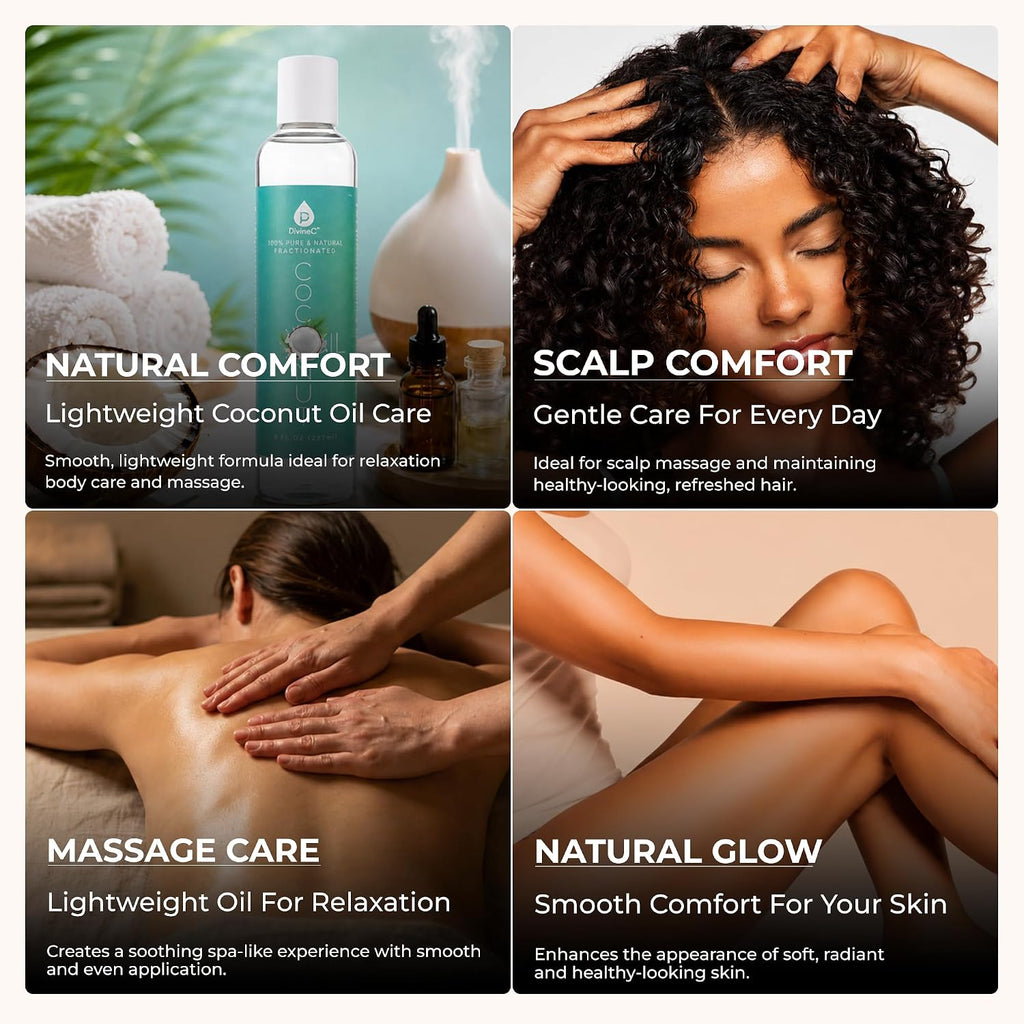 Pure Unscented Fractionated Coconut Oil - 8 Oz Multipurpose Oil for Skin, Hair, Body Massage & Makeup Removal - Carrier Oil for Essential Oils and Aromatherapy