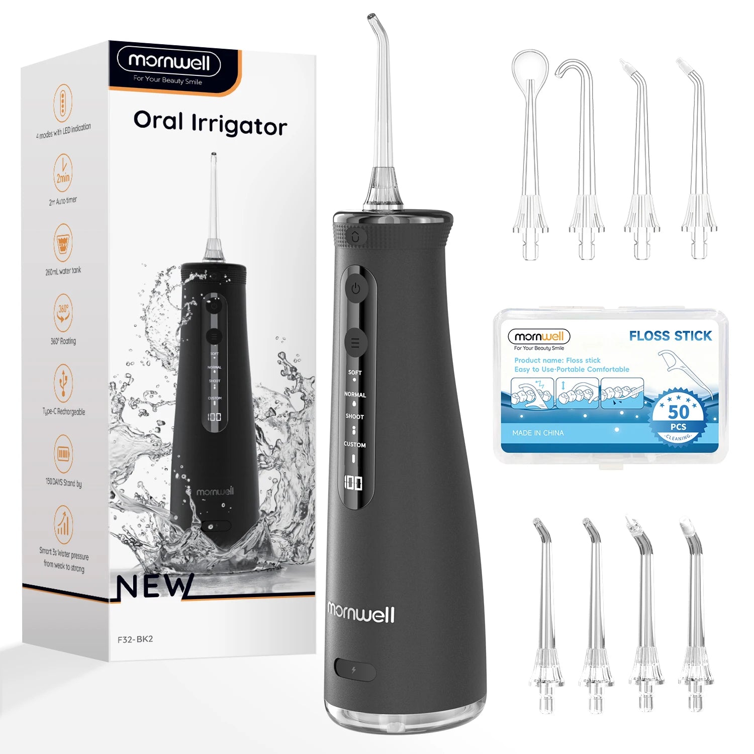 F32 Water Floss Oral Teeth Whitening Home Appliance Sonic Water Flosser 260ML Tank Teeth Cleaner Oral Water Jet