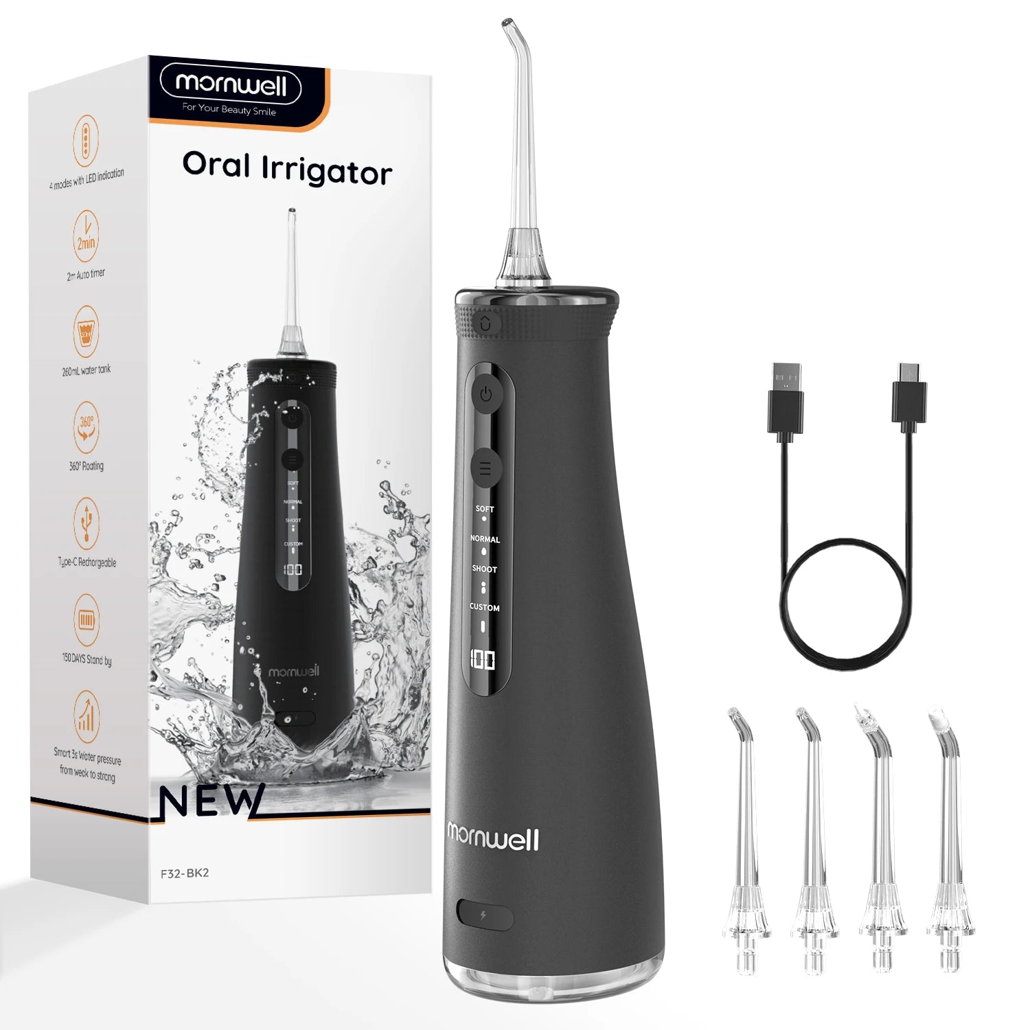 F32 Water Floss Oral Teeth Whitening Home Appliance Sonic Water Flosser 260ML Tank Teeth Cleaner Oral Water Jet
