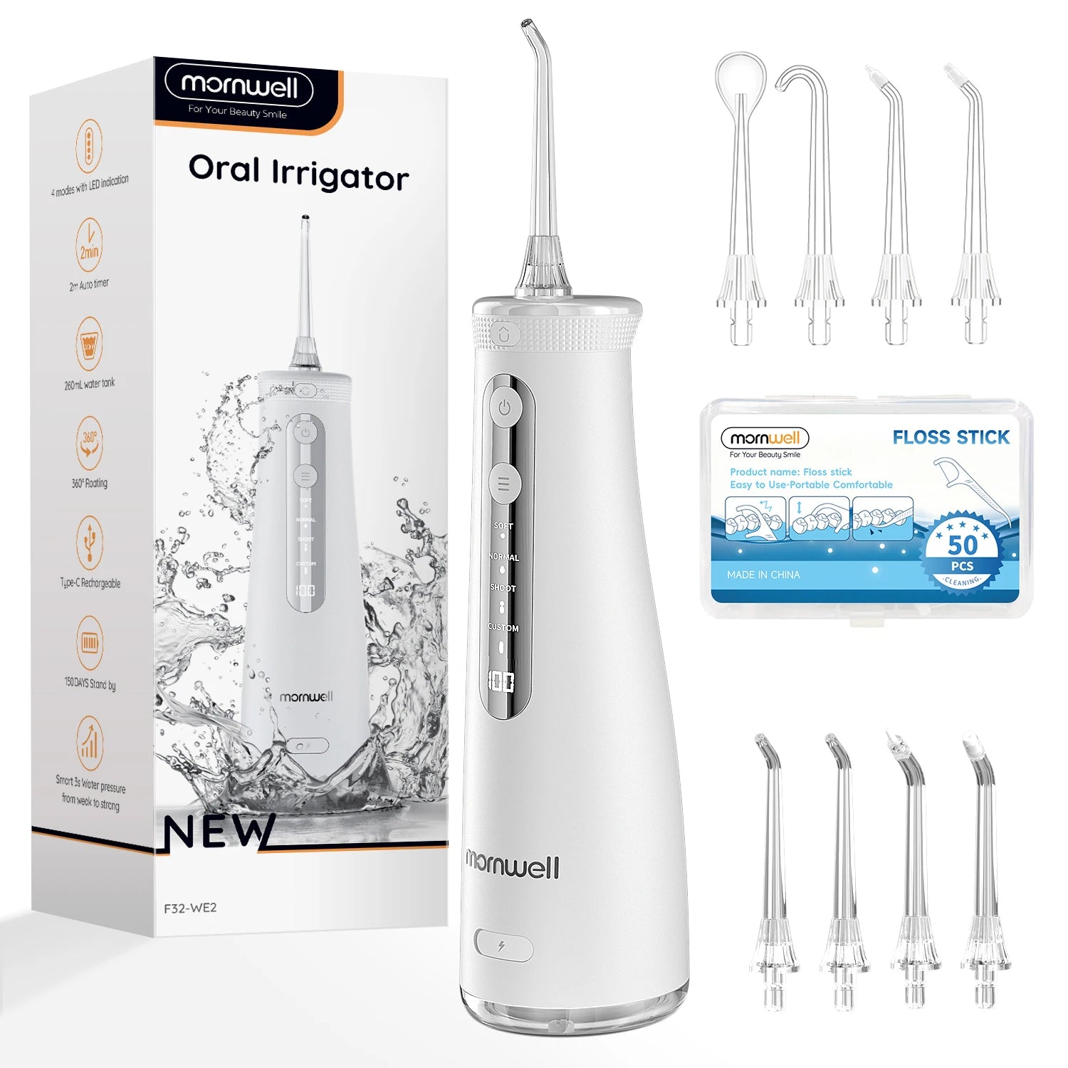F32 Water Floss Oral Teeth Whitening Home Appliance Sonic Water Flosser 260ML Tank Teeth Cleaner Oral Water Jet