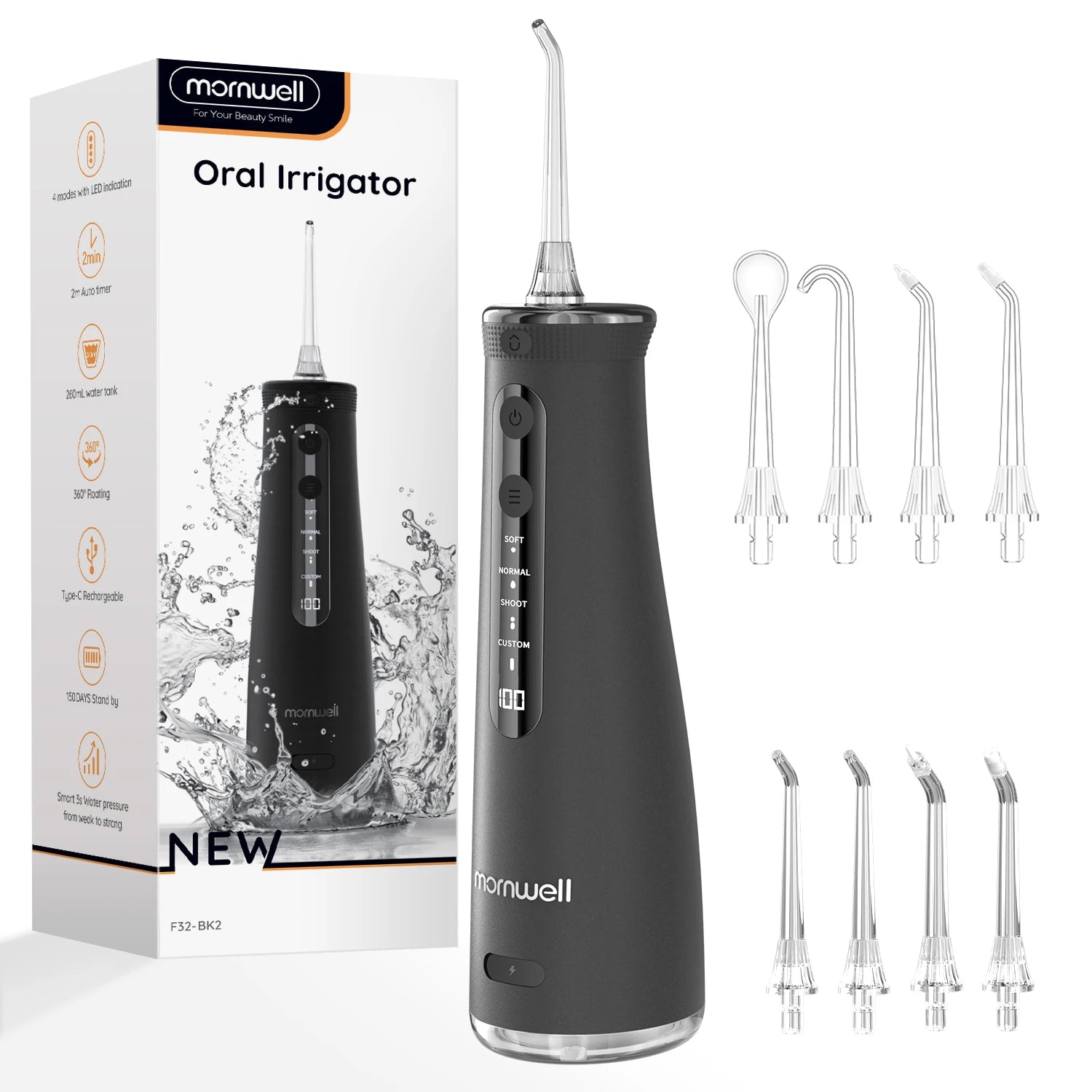 F32 Water Floss Oral Teeth Whitening Home Appliance Sonic Water Flosser 260ML Tank Teeth Cleaner Oral Water Jet