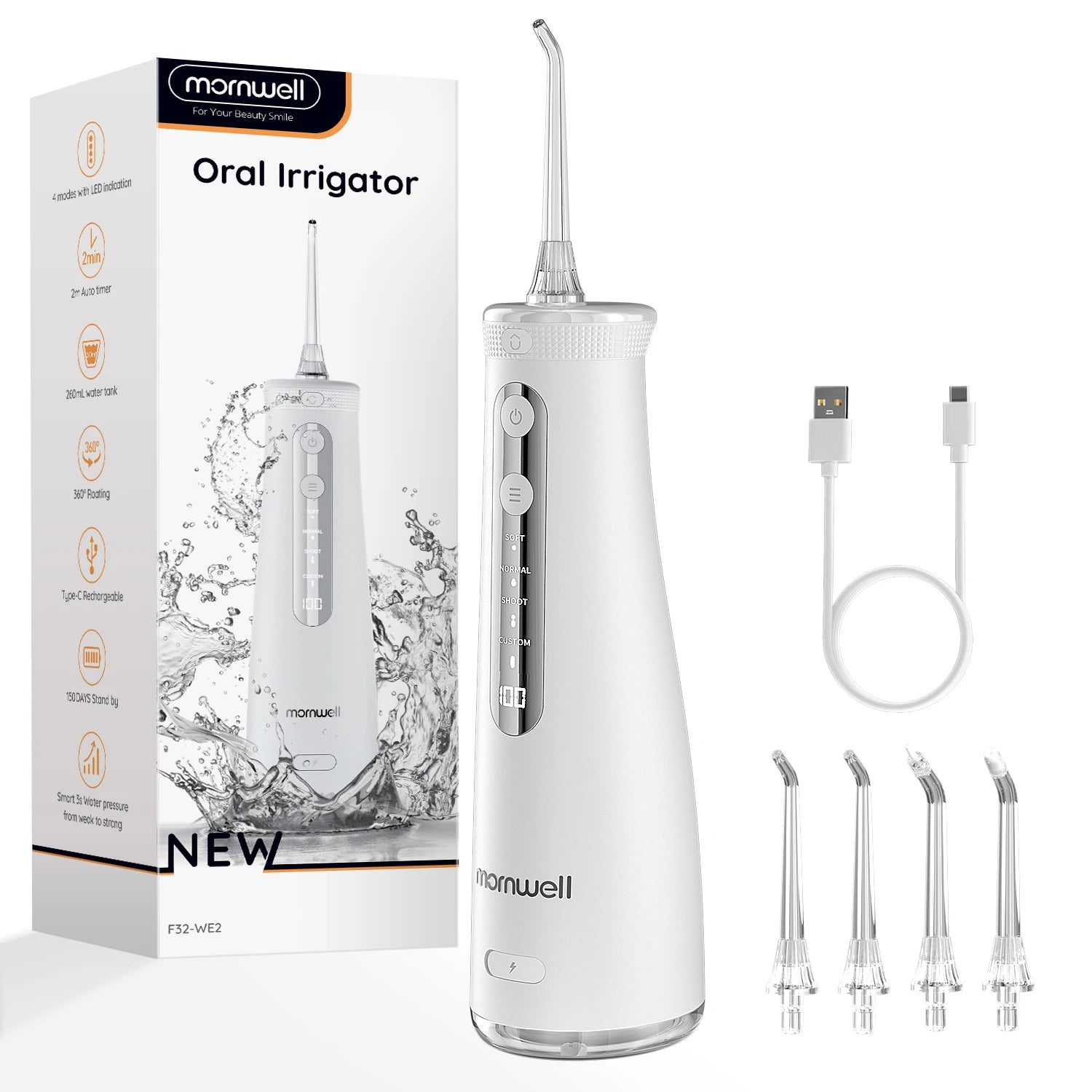 F32 Water Floss Oral Teeth Whitening Home Appliance Sonic Water Flosser 260ML Tank Teeth Cleaner Oral Water Jet