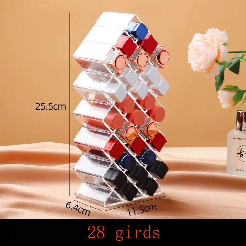 Acrylic Lipstick & Cosmetics Storage Organizer — Clear Makeup Display Case